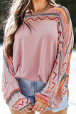 Pink Geometric Print Raglan Sleeve Blouse