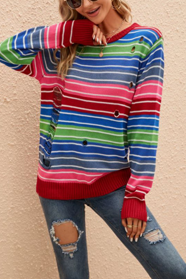 Multicolor Ripped Pullover Sweater