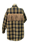 Rhinestone and Tassel At Back Yellow Plaid Open Button Jackets
