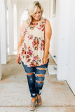 Beige Floral Print Plus Size Tank