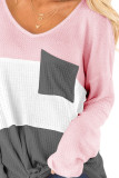 Colorblock Waffle Knit Tops with Pocket