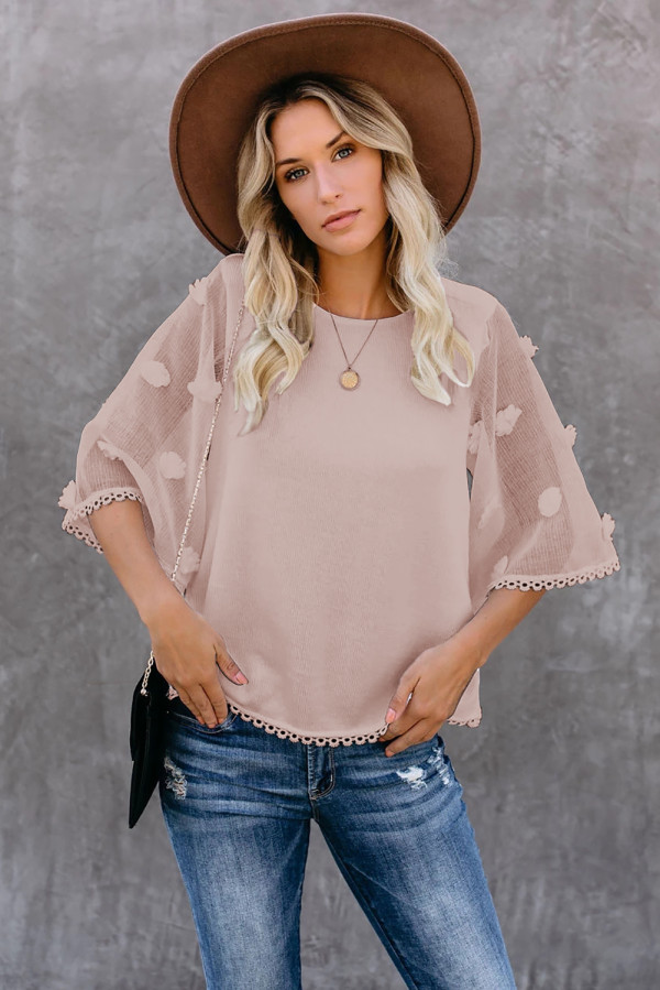 Pink Crew Neck Kimono Sleeve Knit Top