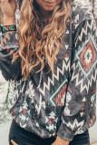 Gray Aztec Kangaroo Pocket Drawstring Hoodie