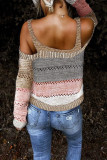 Multicolor Trim Colorblock Stripes Cold Shoulder Hollow-out Sweater