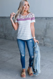 White Leopard Striped O-Neck Tee
