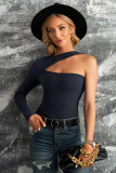 Cut-out One Shoulder Slim-fit Ribbed Top