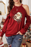 Christmas Graphic Print Cold Shoulder Long Sleeve Top