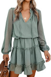 Green Swiss Dot Bubble Sleeve Ruffle Mini Dress