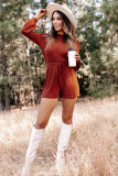 Red Ribbed Long Sleeve Romper