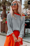 Contrast Trimmed Striped Drop Shoulder Sweater