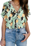Black Printed Button Front Top