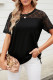 Black Plain Lace Stitching Short Sleeve Tee