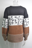 Leopard Print Color Block Long Sleeves Sweater UNISHE Wholesale