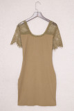 Khaki Lace Sleeve Ribbed Bodycon Dress