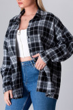 Black and Grey Open Button Plus Size Shackets