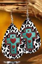 Cow with Plaid Cross PU Earrings MOQ 5pcs