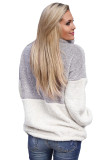 Gray Colorblock Half Zipper Fleece Plus Size Sweatshirt with Pocket