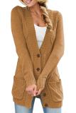 Khaki Front Pocket and Buttons Closure Cardigan
