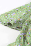 Geen Floral Print Tie Knot Ruffled Short Sleeve Mini Dress