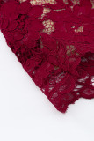 Wine Red V Neck Lace Skater Mini Dress