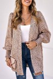 Apricot Animal Print Shirred Cuff Lantern Sleeve Cardigan