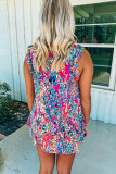 Rose Floral Print Tank Top with Ruffles