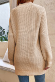 Plain Side Neck Buttons Long Length Knit Sweater Top