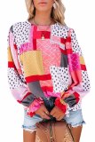 Multicolor Polka Dot Geometric Patchwork Long Sleeve Blouse