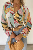 Multicolor Tropical Fish Skin Crinkle Long Sleeve Shirt