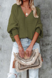 V Neck Long Sleeve Cable Knit Sweater