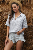 White Short Sleeve Striped Shirt