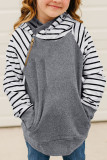 Gray Stripes Splicing Diagonal Zipper Children's Hoodie