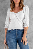 Swiss Dot Twist Knot 3/4 Sleeve Blouse