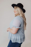 Plus Size Mock Neck Swiss Dot Ruffled Short Sleeve Top