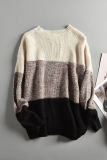 Black Color Block Netted Texture Pullover Sweater