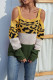 Leopard Color Block Drew Shoulder Knit Sweaters