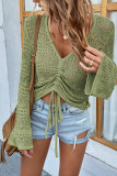V Neck Hollow Out Bell Sleeves Sweater Unishe Wholesale