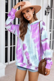 Purple Dropped Sleeve Tie-dye Kangaroo Pocket Hoodie with Drawstring