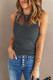 Gray Strappy Mesh Splicing Ribbed Tank Top