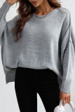Plain Hem Side Split Knit Pullover Sweater