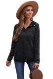Black Heathered Turn-down Collar Pullover Sweatshirt