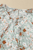 Green Floral Print Tie V Neck Button Up Blouse