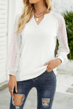 Lace Crochet Sleeves V Neck Waffle Knit Top