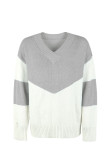 V Neck Wave Color Block Pullover Sweaters