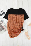 Black Women's Casual Printed Splicing Pullover Pocket T-shirt