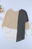 Color Block Crew Neck Waffle Knit Top