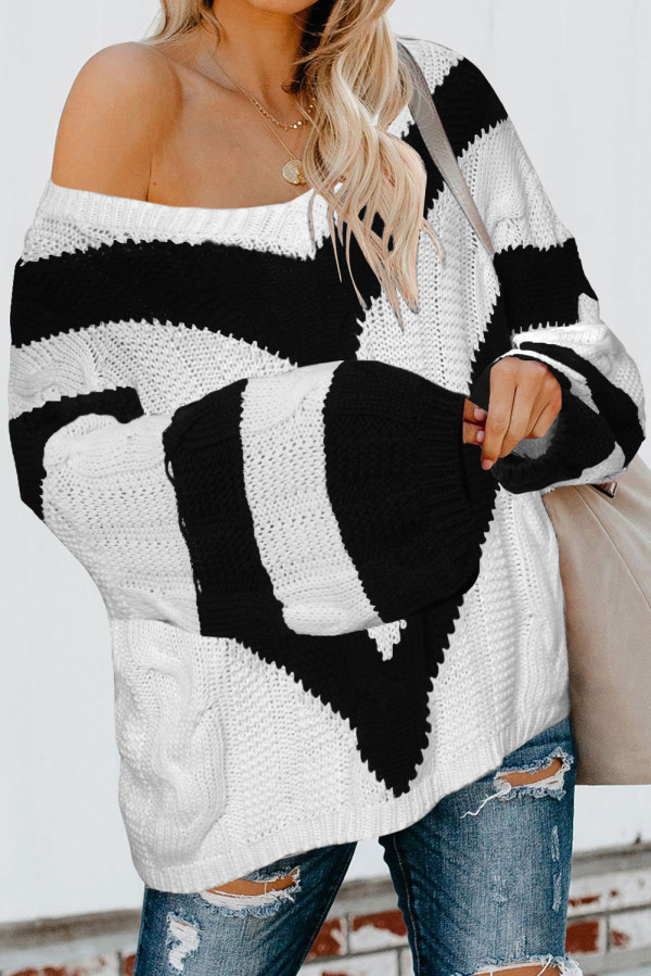 Black Color Block Drop Shoulder Oversize Sweater