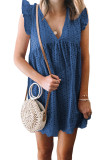 Blue V Neck Ruffled Sleeves Perforating Babydoll Dress