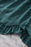 Green Ruffled Smocked 3/4 Sleeve Square Neck Blouse