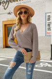 Plain Surplice V Neck Knit Sweaters